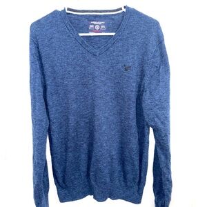 American Eagle Outfitters Men's Heather Blue V-Neck Sweater